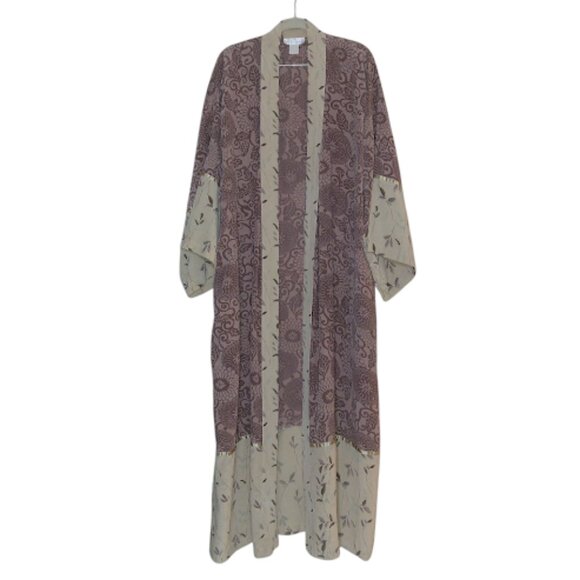 SOFT SURROUNDINGS Silk Open Front House Robe Floral Kimono Duster Boho Cover Up - Picture 1 of 13